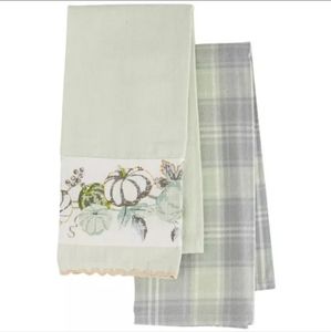 Maple Lane Pumpkin Harvest Plaid Kitchen Towel Set of 2 Celery/Plaid BNWT SO